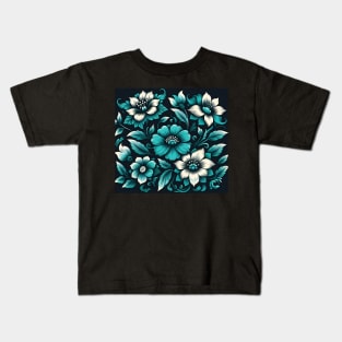 Turquoise Floral Illustration Kids T-Shirt